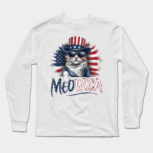 Patriotic Shirazi cat 4th of July Kids American Flag Girls Meowica Long Sleeve T-Shirt